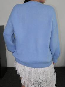 SHEIN POPSWAY Frauen Große Größen Schleifenmuster romantischer Pullover, geeignet für Herbst/Winter, Rückkehr zur Schule Saison Strickpullover Herbst - Babyblau - Übersicht 4