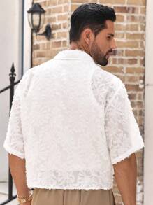 Manfinity BRENVOR 男士休闲镂空宽松落肩短袖梭织衬衫男士蕾丝衬衫男士蕾丝网眼衬衫白色蕾丝衬衫男士男士网眼衬衫男士透视衬衫男士纹理蕾丝衬衫 - 杏色 - 查看 2