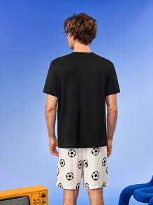 NotGurli Men's Football Print Short Sleeve Shorts Pajama Set