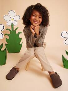 Mini mi Fashionable Kids' Double Buckle Slingback Closed Toe Cork Footbed Coffee Clogs-Timeless, & Comfortable.