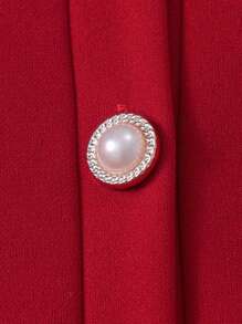 Elladie kids 年轻女孩纯色翻领泡泡袖前开可爱夏季连衣裙，配迷你手提包 - 紅色 - 查看 5