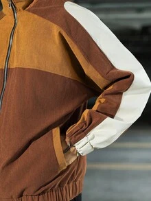 Manfinity EMRG Chaqueta casual con cremallera, estampado de letras y mangas raglán de color contrastante, streetwear, otoño - Multicolor - Ver 6