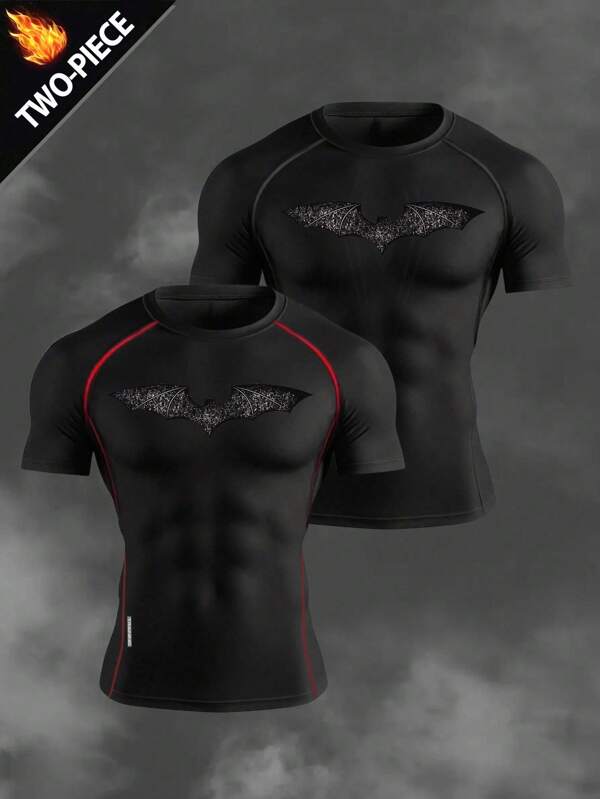 Manfinity Sport Corelite Tricou sport pentru bărbați, cu guler rotund și mânecă scurtă, cu imprimeu de liliac, bluze de vară pentru antrenament, bluză de compresie, respirabilă