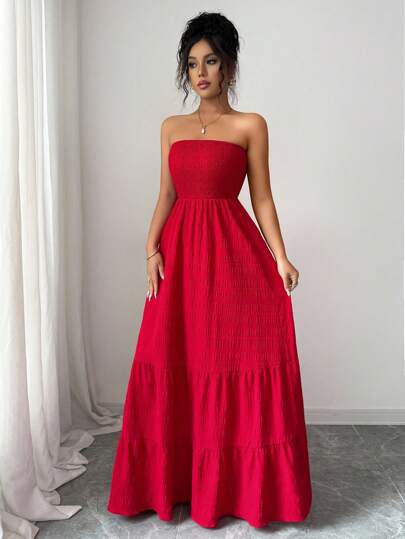 Rafferiza Vestido holgado de verano con volantes delanteros sin tirantes para mujer