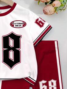 SHEIN 2 件套女童休闲短袖上衣和短裤套装，适合夏季 - 彩色 - 查看 6