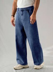 Chillumni Quần Jeans Ống Rộng Có Túi Màu Xám Nhạt Cho Nam - Rửa tối - Xem 3