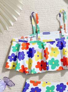 2 pezzi/Set Costume da bagno alla moda con stampa floreale carino per ragazze giovani