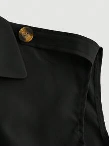 SHEIN MOD Black Collared Belted Long Trench Coat, Retro Jacket, Winter Coat, Holiday Wear