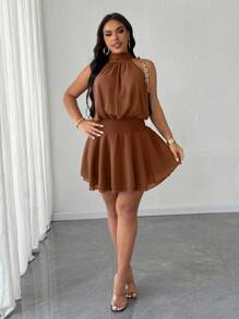 Maweii Plus Size Sexy & Elegant Off The Shoulder Bowknot Formal Dress For Women - Brown - View 2