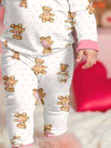 SHEIN Cute Bear Design, Baby Girl Casual Comfy Round Neck Long Sleeve Sweatpants Homewear Suit, Snug Fit, Suitable For Autumn/Winter - Multicolor - View 5