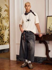 SWAVVY 男士梭织休闲宽松直筒纯色短裤，日常穿着 - 灰色 - 查看 4