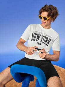 Notgurli Men Letter Print Short Sleeve Pajama Top