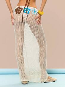 MUSERA Floral Applique Crochet Fitted Maxi Skirt Cover Up Swim Beach Summer Vacation Holiday Festival Cute Casual Elegant Tuscan Sun