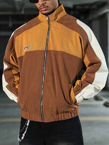 Manfinity EMRG Chaqueta casual con cremallera, estampado de letras y mangas raglán de color contrastante, streetwear, otoño - Multicolor - Ver 3