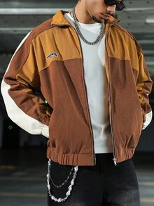 Manfinity EMRG Chaqueta casual con cremallera, estampado de letras y mangas raglán de color contrastante, streetwear, otoño - Multicolor - Ver 5