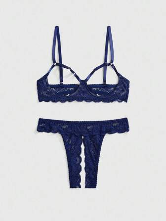 Butterfly Lace Hollow Underwire Bra And Open Crotch G-String Sexy Lingerie Set