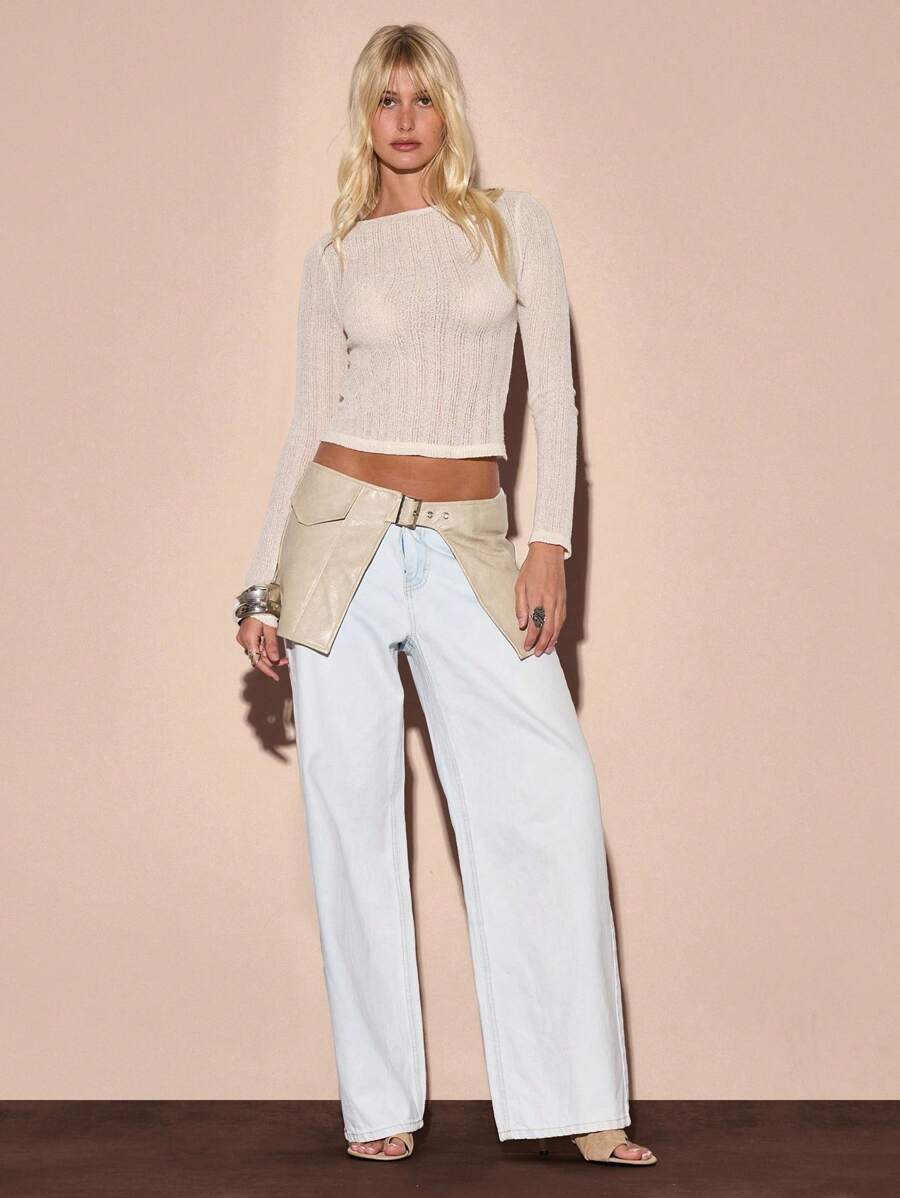MUSERA Low Rise Curved Waistband Straight Leg Denim Jeans Summer Vacation Y2k 90's Streetstyle Cool Girl Holiday Casual Ibiza Spring - Blue - View 1