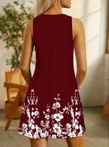 SHEIN LUNE Abito casual comodo con stampa floreale bordeaux di taglia grande