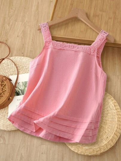 Rusticease Blusa de tirantes de mujer de un solo pecho con panel de encaje de unicolor