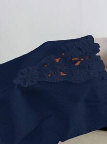 SHEIN Essnce Plus Size Women's Summer And Spring Casual Vacation Linen Pants Cropped Pants, Dark Blue Pants, Casual Women's Pants, Summer Women's Clothes, Women's Bottoms,Women Capris,Summer Pants,Vacation Outfits - Navy Blue - View 8