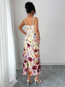 Elenzga Váy chữ A không tay thắt dây hoa 3D thanh lịch dành cho nữ, thích hợp cho các hoạt động ngoài trời, mùa xuân/hè - Nhiều màu - Xem 2