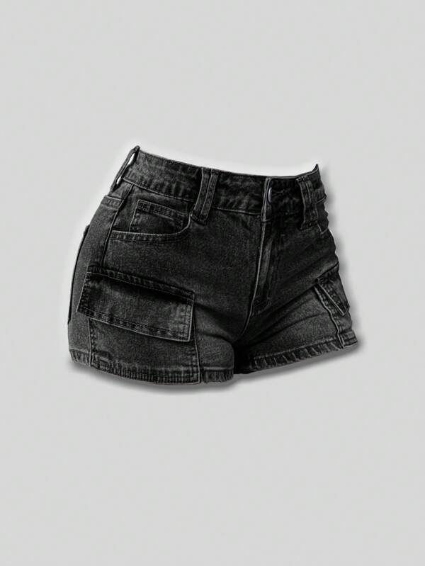SHEIN MOD Quần short denim dáng ôm, cạp thấp, cỡ lớn, thích hợp mặc mùa hè.