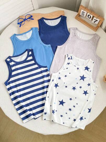 SHEIN Playful Pals 5pcs Set Comfortable Casual Tank Tops For Tween Boys Boys Tank Tops Fall Winter
