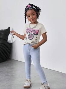 Jeans skinny bleus extensibles pour jeunes filles, tenue de vacances décontractée de printemps et d'été dans un style boho chic