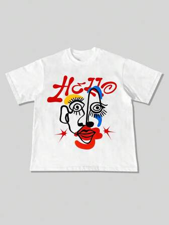 Street Life Camiseta de cuello redondo con gráfico de rostro abstracto para hombres en verano