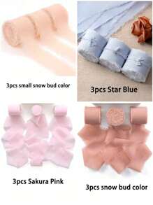 SHEIN 3 Gulungan Pita Chiffon, 1,5 Inci X 5,5 Yard/Gulungan, Pita untuk Pembungkus Kado, Undangan Pernikahan, Kerajinan DIY, Buket Pengantin, Natal - MultiWarna - View 12