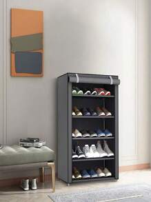 SHEIN 1pc Multi-Tier 6/8/10 Layers Shoe Rack With Dustproof Cover - Easy Assembly, Portable Storage, Suitable For 27-35 Pairs Of Sneakers, High Heels And Boots - Ideal For Entryway - Grey - View 3