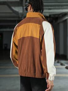 Manfinity EMRG Chaqueta casual con cremallera, estampado de letras y mangas raglán de color contrastante, streetwear, otoño - Multicolor - Ver 4