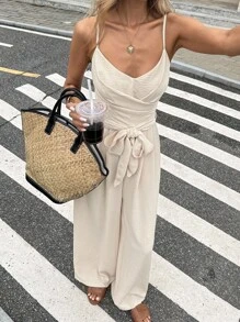 Serisse Women's Simple & Fashionable Sleeveless Jumpsuit, Suitable For Summer Casual - Apricot - View 5