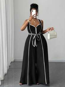 Maweii Plus Size Sexy Off-The-Shoulder Bowknot Jumpsuit - Black - View 1