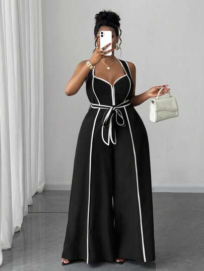 Maweii Plus Size Sexy Off-The-Shoulder Bowknot Jumpsuit
