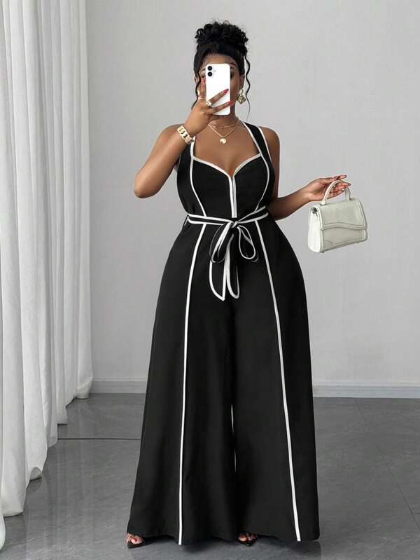 Maweii Plus Size Sexy Off-The-Shoulder Bowknot Jumpsuit