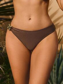 Swim Vcay Women's Summer Beach Holiday Metal Shell Bikini Bottom - Brown - View 3