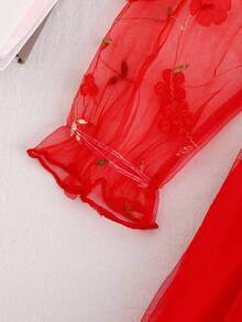 Girls' Elegant Ruffle Red Mesh Ruffled Long Sleeve Dress Fall Winter - Red - View 5