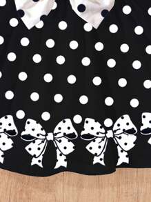 SHEIN 女婴可爱蝴蝶结卡通印花长袖连衣裙，适合秋冬季