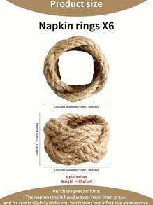 SHEIN 2/4/6/8/10/12 buah Cincin Serbet Linen Tenun Tangan dengan Desain Bunga - Bahan Jute Alami untuk Dekorasi Meja Bertema Bahari, Sempurna untuk Pesta, Pernikahan, Ulang Tahun & Suasana Makan - MultiWarna - View 6