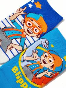 Blippi X SHEIN 5 双棉质柔软透气吸湿排汗儿童短袜彩色可爱卡通汽车图案踝袜加固脚趾和脚跟，经久耐用，男女通用，四季百搭，适合学校和户外 - 彩色 - 查看 5