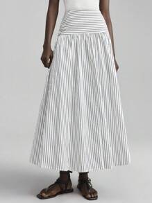 Ontre 2026SS New Striped Skirt For Women, Woven Fabric, Minimalist Stylish Office Wear - Black and White - View 8