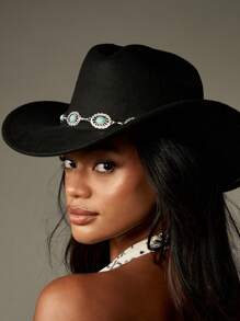 MISSGUIDED 西部牛仔帽，配绿松石带链，节日配饰，波西米亚风宽边牧场主帽