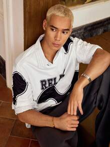 SWAVVY Casual Everyday Loose Men's White Letter Print T-Shirt