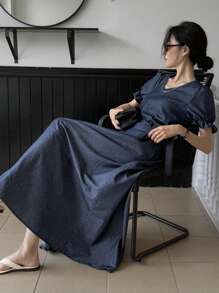DAZY Set di due pezzi in denim vintage, stile vintage, delicato ed elegante, design snellente - Blu lavato scuro - Visualizzare 1