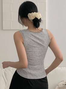 DAZY Söt blommig topp med spetskant och inbyggd vaddering - Grå - Visa 2