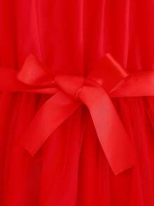 Girls' Elegant Ruffle Red Mesh Ruffled Long Sleeve Dress Fall Winter - Red - View 4