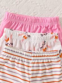 SHEIN Playful Pals Bộ 6 món/Bộ đồ sơ sinh cho bé gái từ 0-3 tuổi, Bộ sưu tập xuân hè, Áo phông thiết kế hình thỏ dễ thương & Quần short sọc - Nhiều màu - Xem 5