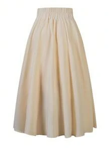 SHEIN Unity Falda acampanada de talle alto con lazo frontal en estilo francés para mujer de talla grande - Albaricoque - Ver 2