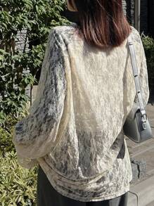 FRIFUL Women's Apricot Loose Sheer Cover Up, Lace Camisole With Bell Sleeve, Spring/Summer,Ruffle Long Sleeve Women Tops - Apricot - View 5